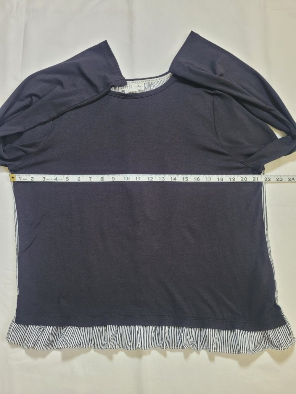 Kate Spade Broome Street Black Mixed Media Top Striped Ruffle Hem Large Coquette - Picture 4 of 9